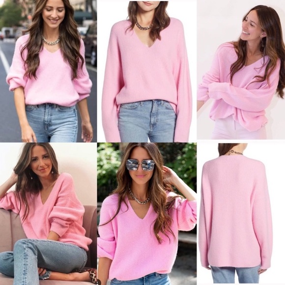 Something Navy Sweaters - Something Navy Pink V-Neck Oversized Sweater